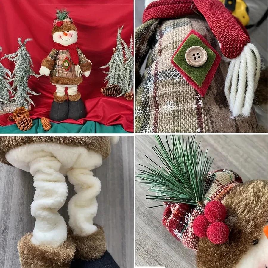 Ceramic Snowman Figurine with Reindeer and Santa Claus Design