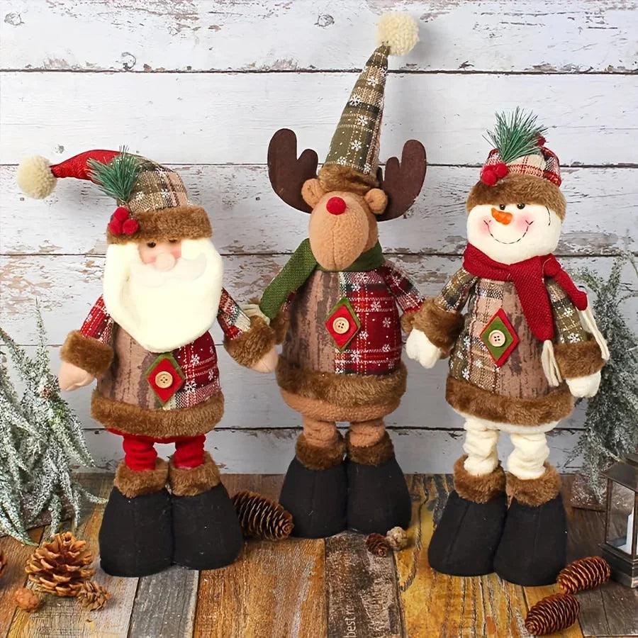 Ceramic Snowman Figurine with Reindeer and Santa Claus Design