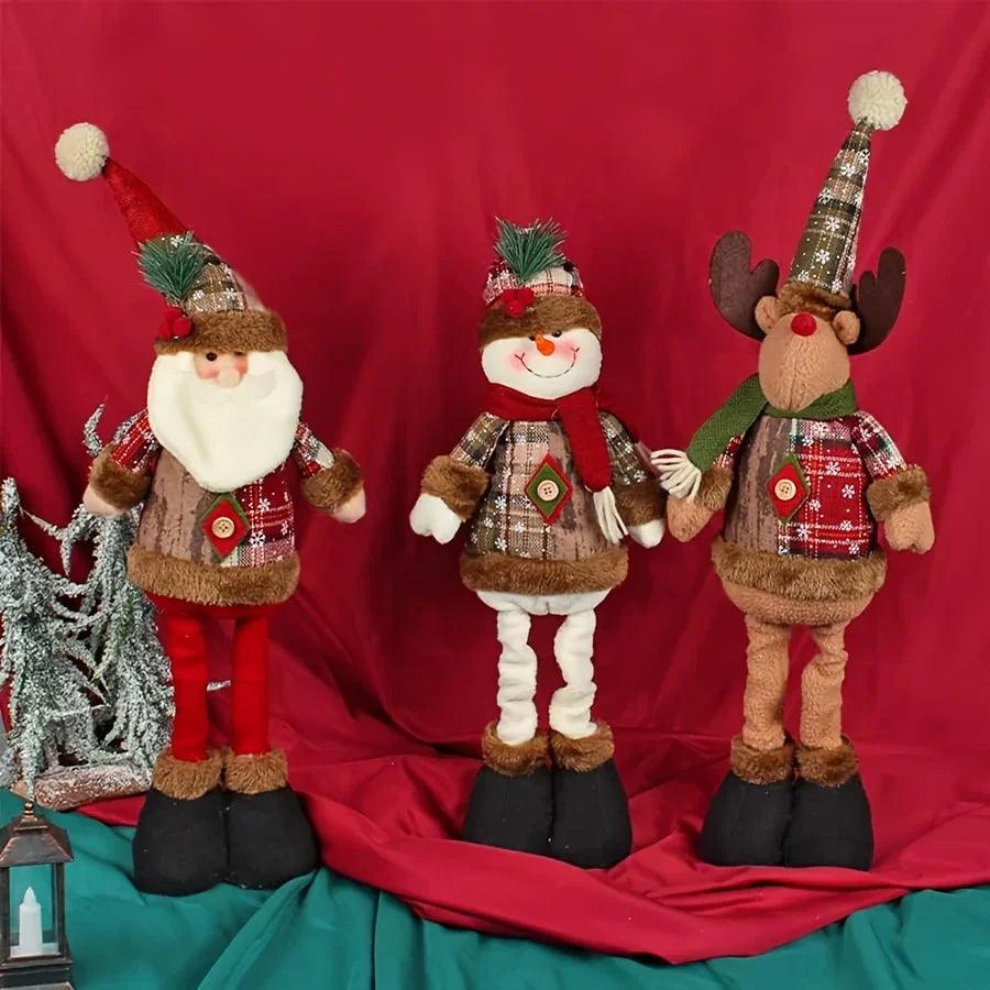 Ceramic Snowman Figurine with Reindeer and Santa Claus Design