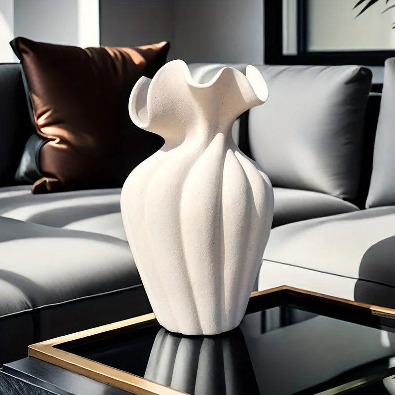 Ceramic Vase 20cm with Striped Skirt Element Design