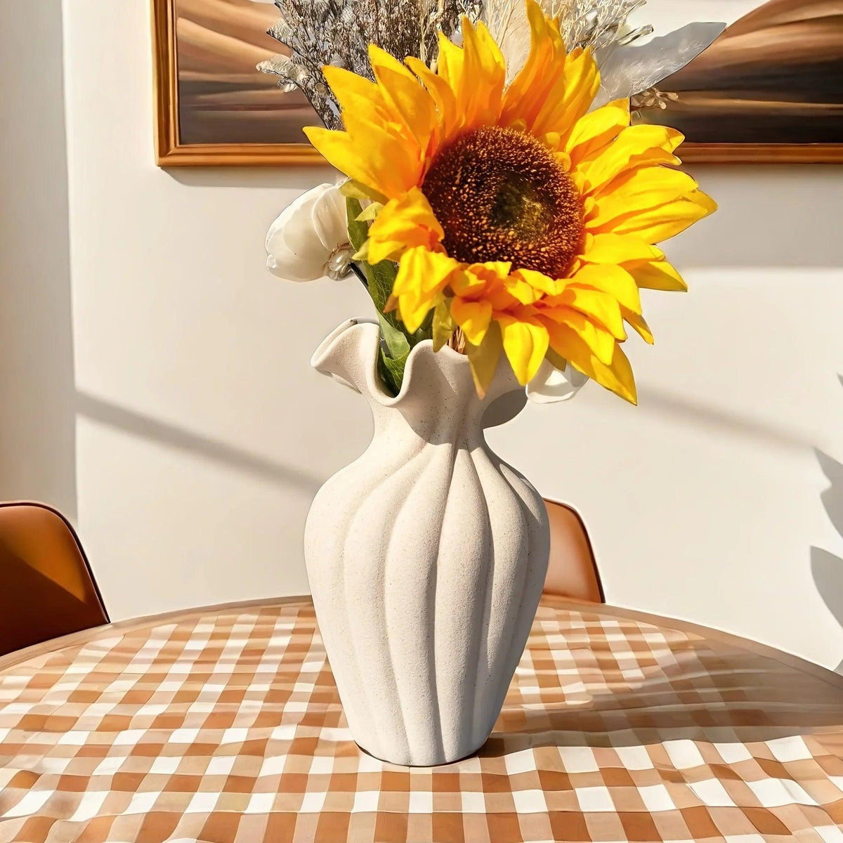 Ceramic Vase 20cm with Striped Skirt Element Design