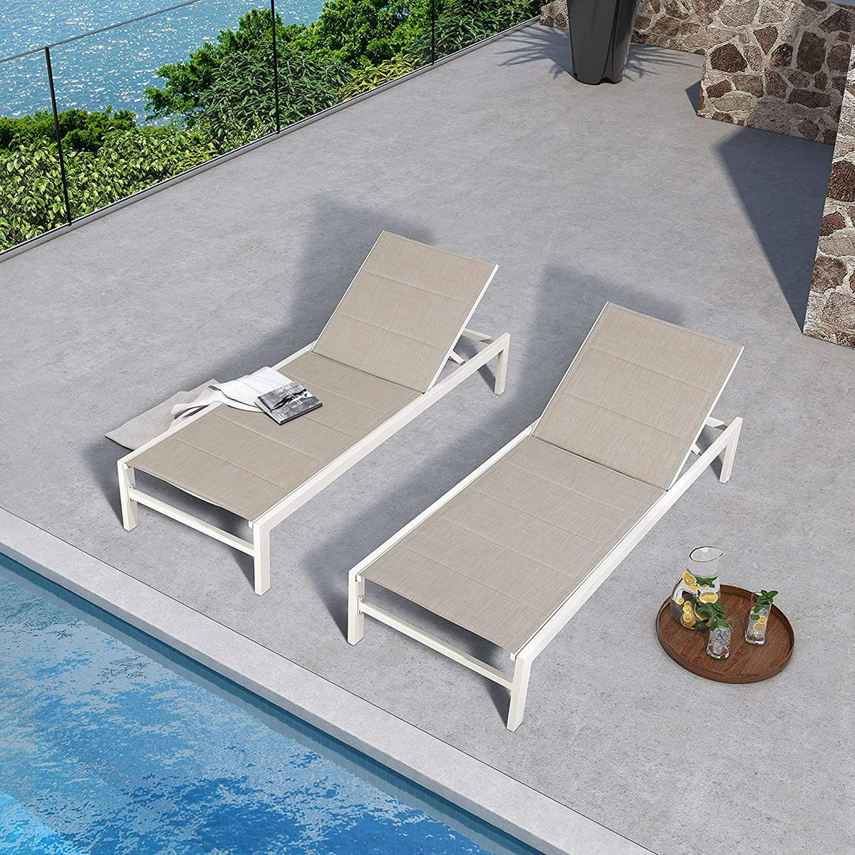 PEAKHOME Outdoor Chaie Lounges with Wheels and Quick Dry Foam Set of 2
