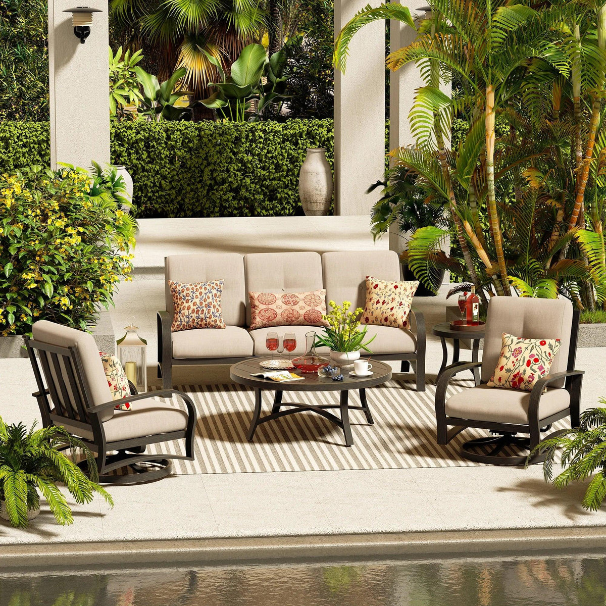 Chamber 5 Piece Aluminum Patio Furniture Sofa Sets With Round Table
