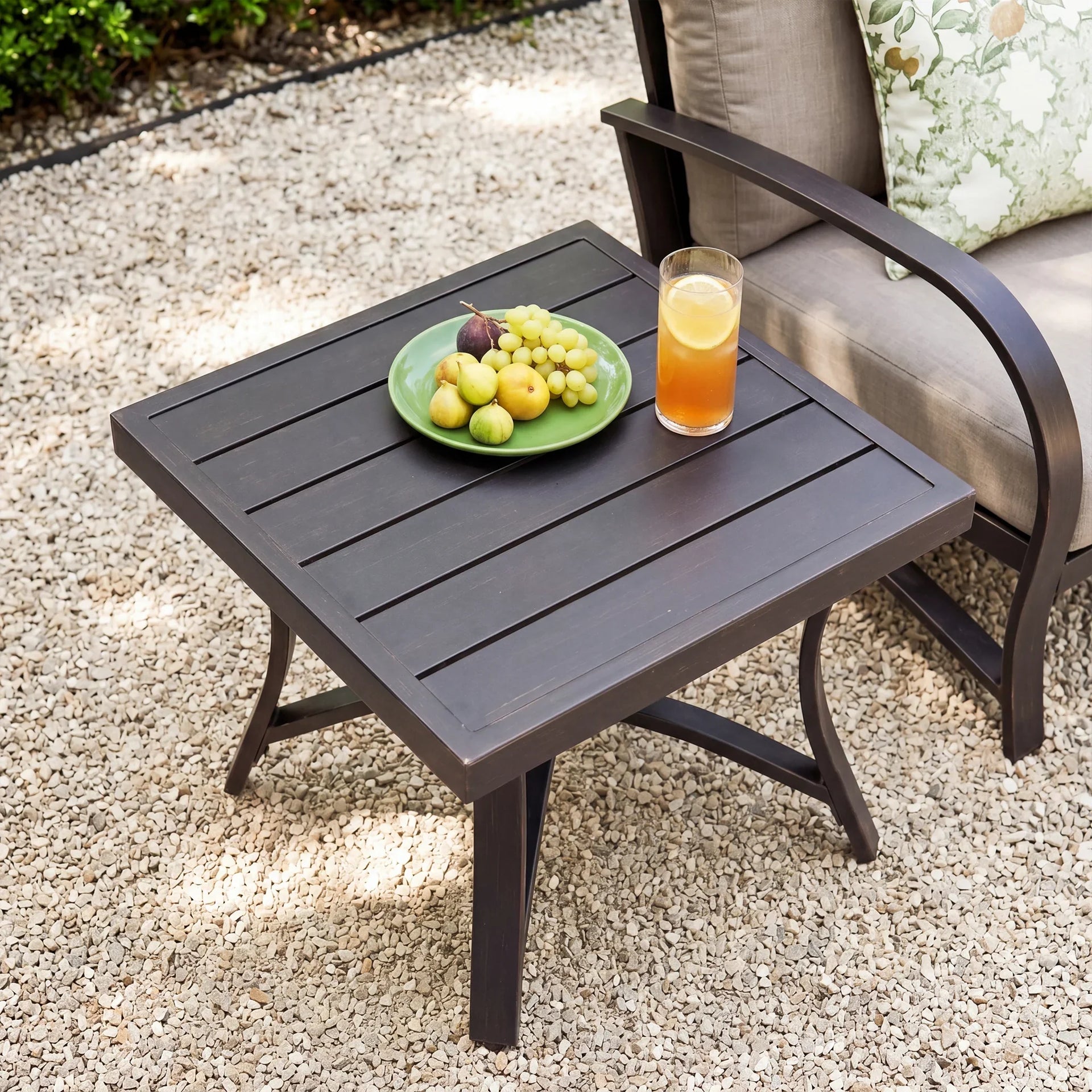 Chamber Patio Aluminum Square End Table with Half Arc Bottom