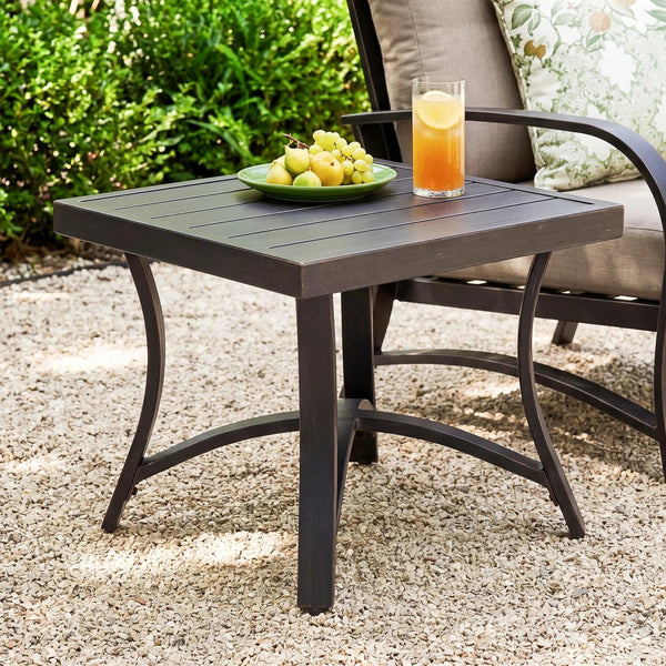 Chamber Patio Aluminum Square End Table with Half Arc Bottom