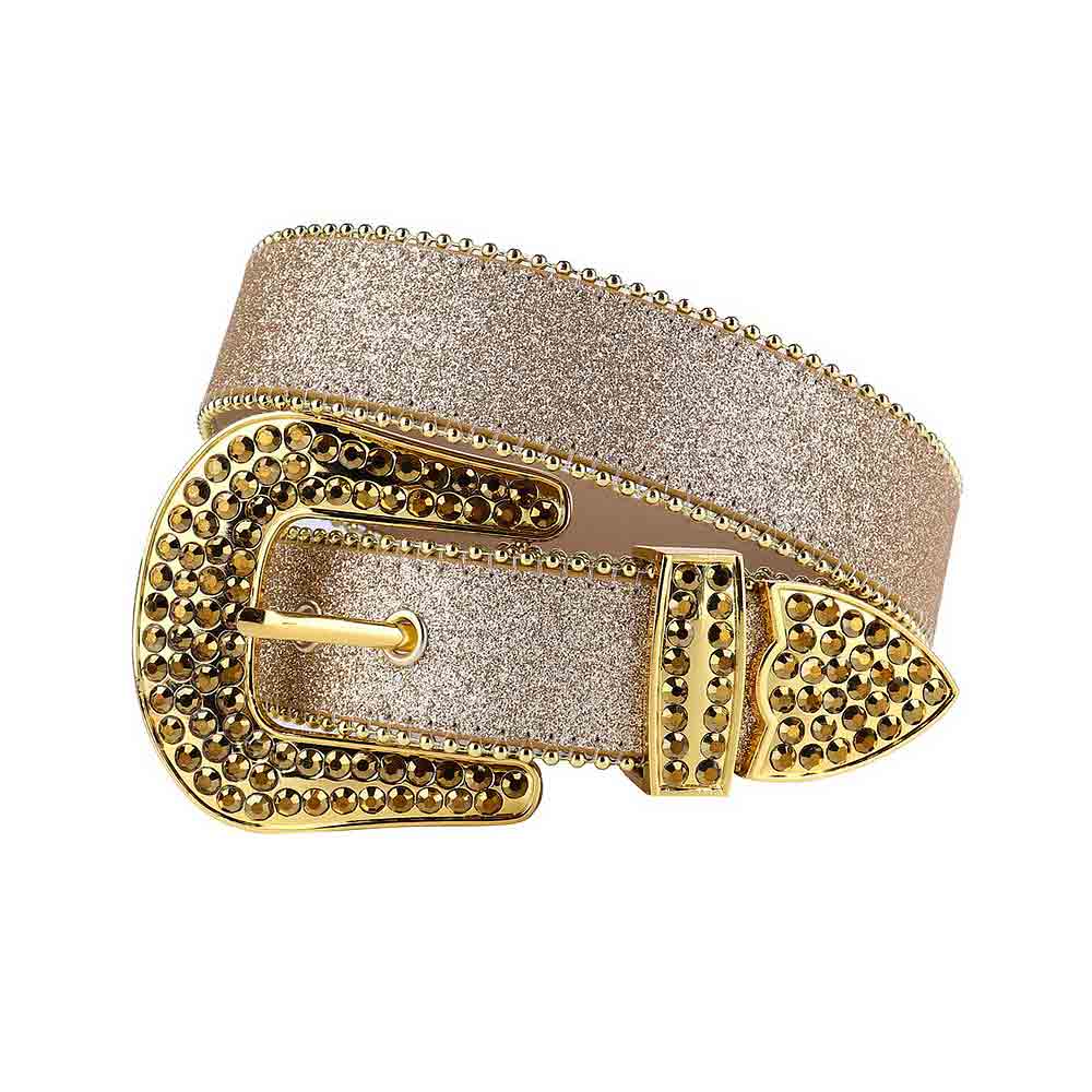 Gold Shining Leather Rhinestone Belt