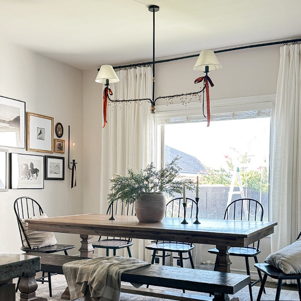 61 Inch Two Shade Linear Iron Pendant