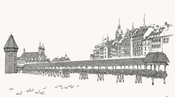 Chapel Bridge with Artist Remarque and Chinese Chop Mark (UNFRAMED) by Alexander Chen - Artman - Gifts for You 'n Me