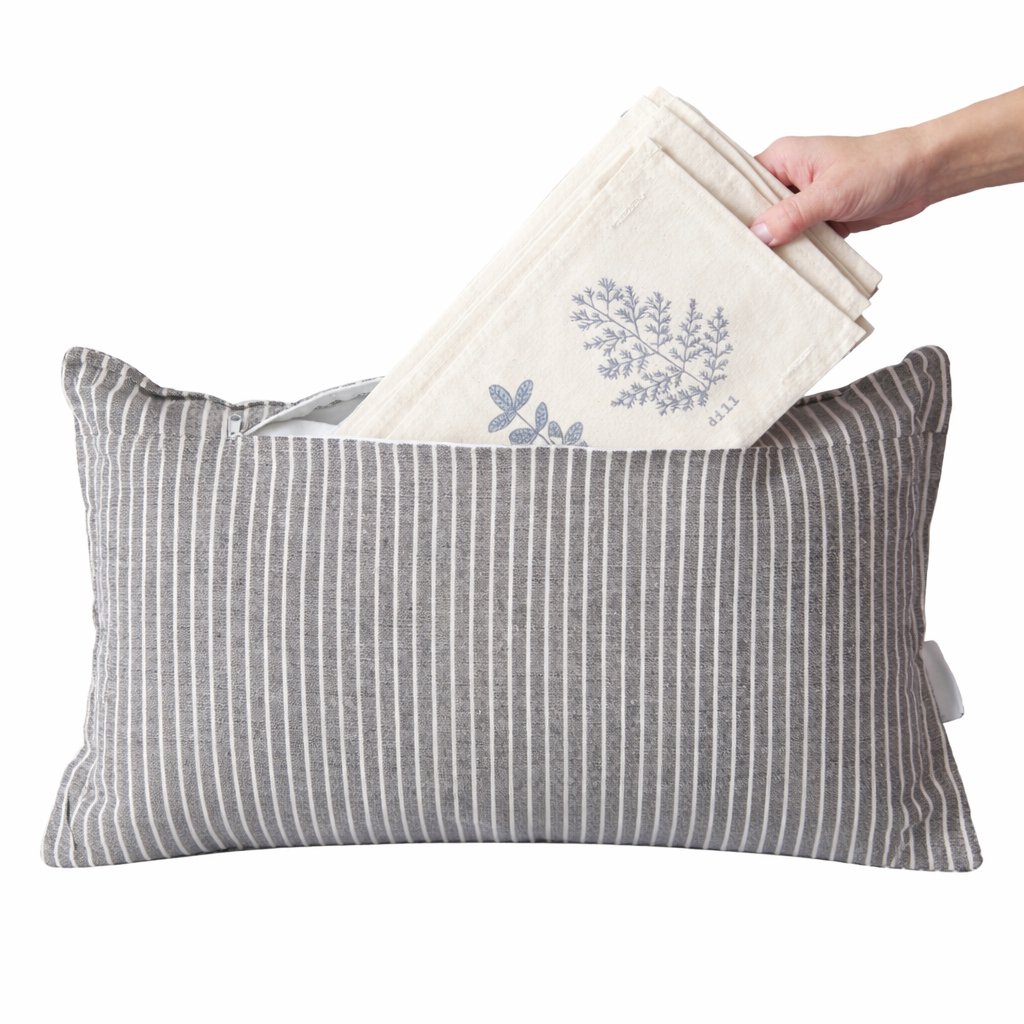 PILLOW ONLY (with fluffy insert): Galvinized Charcoal/Cream Farm Stripes: RECTANGLE CREAM/ DARK CHARCOALSTRIPES PILLOW (with insert)
