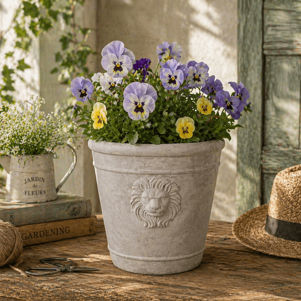 Cast Cement Lion Head Planter