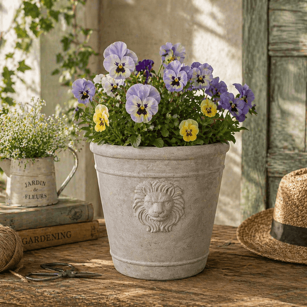 Cast Cement Lion Head Planter