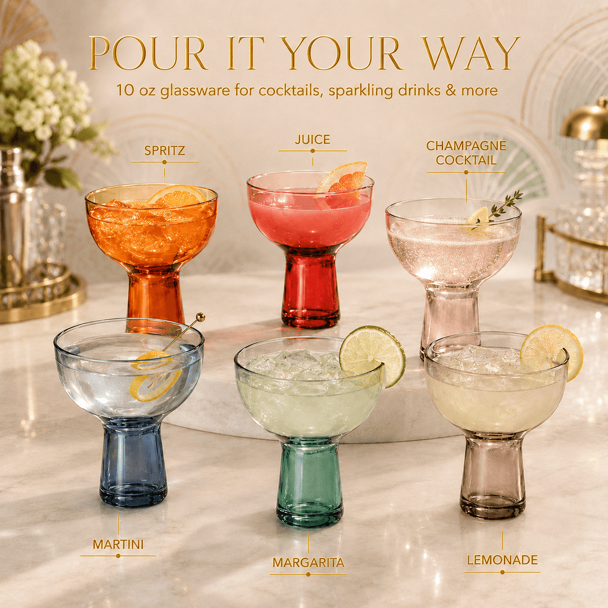 Tonal Margarita Cocktail Glassware, Set of 6