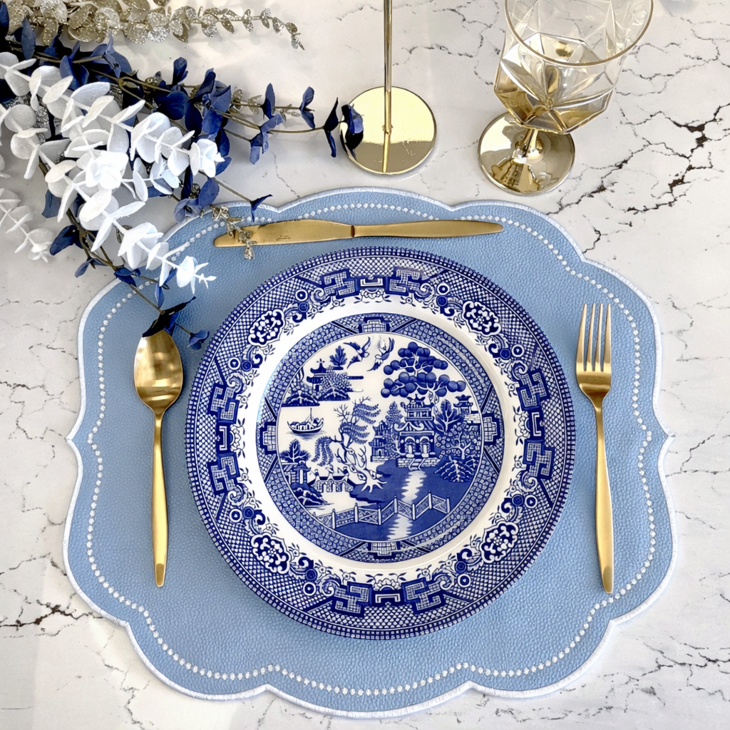 SPRING TABLE DECOR – VELOUR LIGHT BLUE FAUX LEATHER PLACEMAT