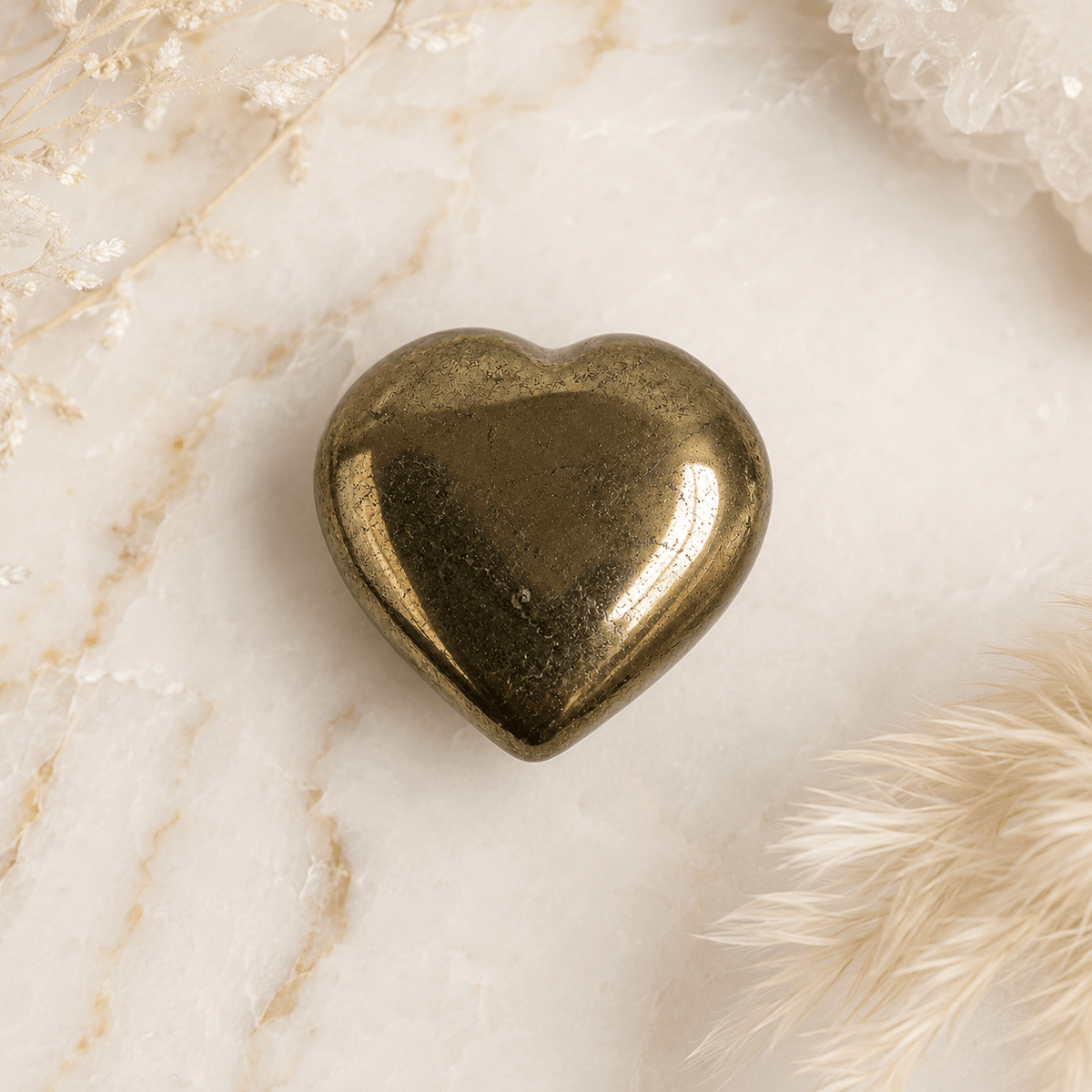 Pyrite Heart Crystal, Puffy Mini 1 Inch Pocket Crystal Heart