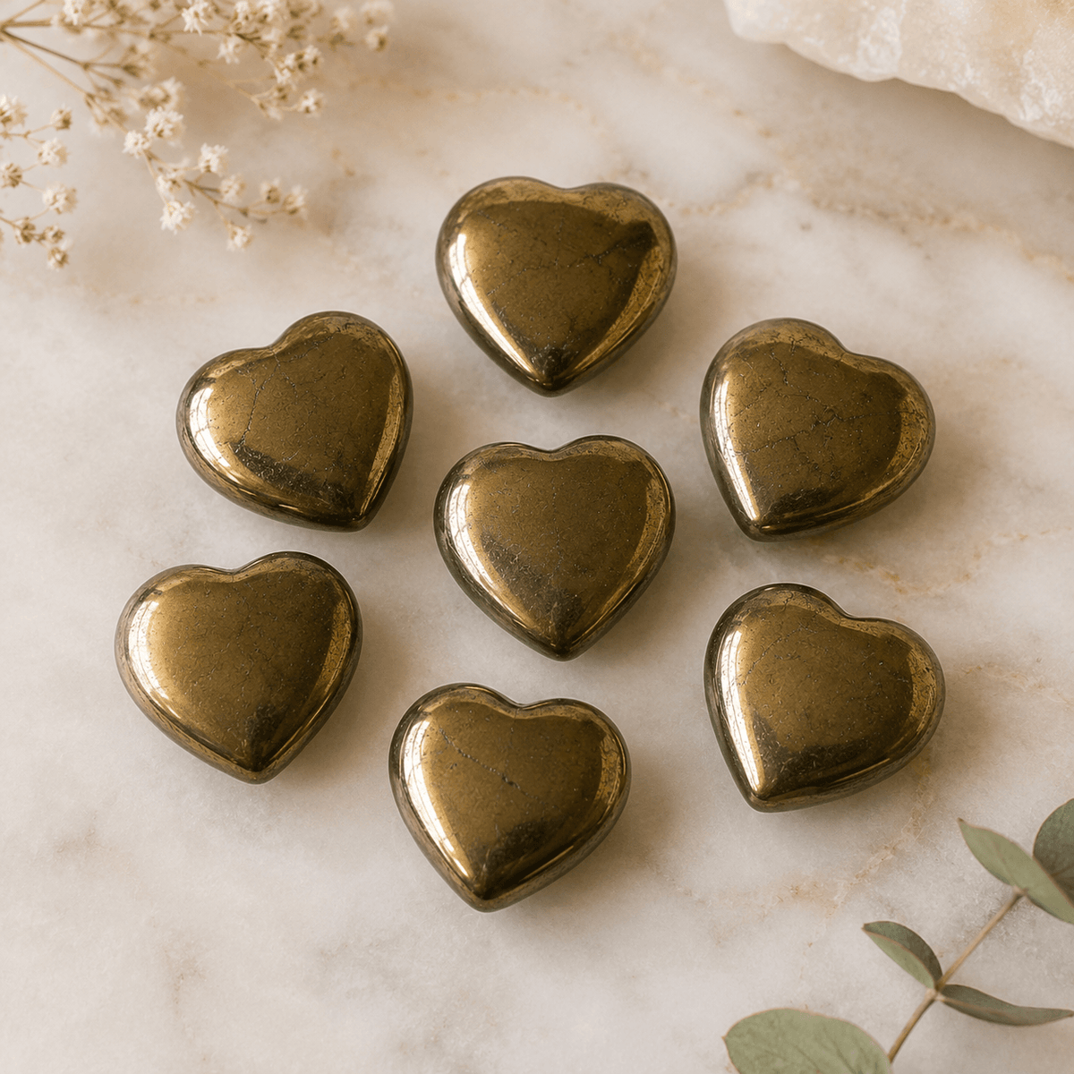 Pyrite Heart Crystal, Puffy Mini 1 Inch Pocket Crystal Heart