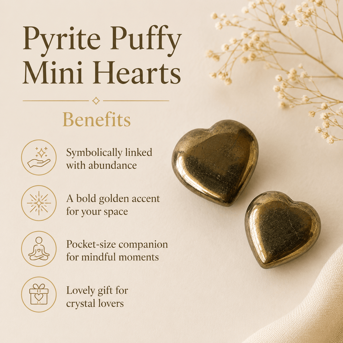 Pyrite Heart Crystal, Puffy Mini 1 Inch Pocket Crystal Heart