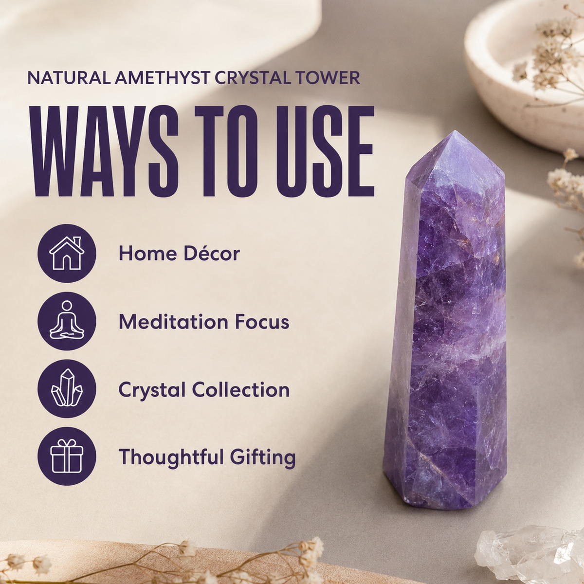 Amethyst Tower Point (Purification and Serenity)
