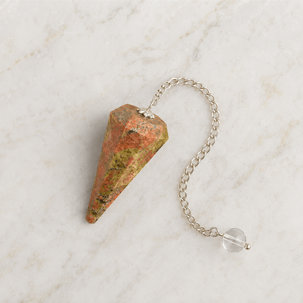 Unakite Faceted Hexagon Pendulum, Crystal Pendulum