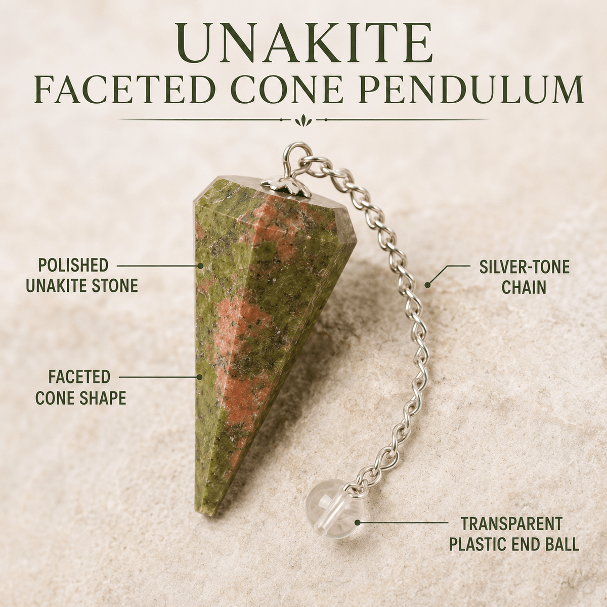 Unakite Faceted Hexagon Pendulum, Crystal Pendulum
