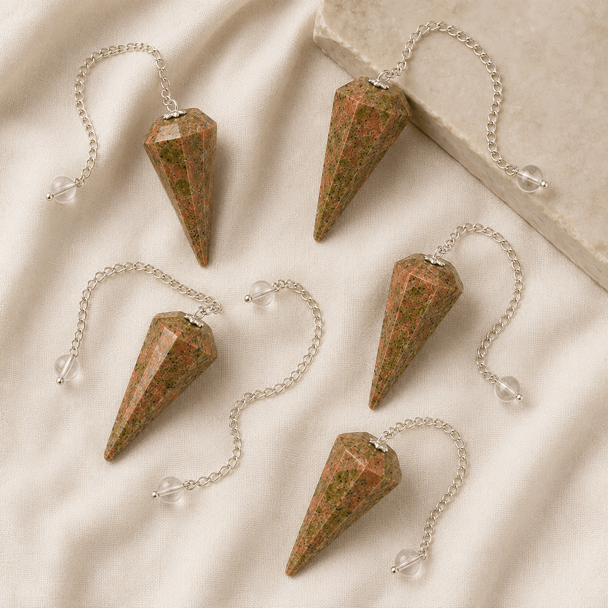 Unakite Faceted Hexagon Pendulum, Crystal Pendulum