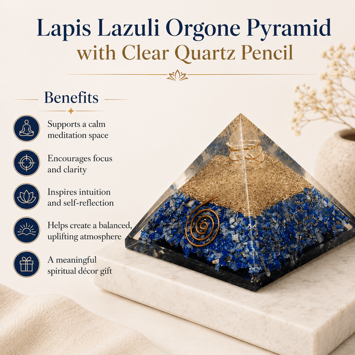 Lapis Lazuli Orgone pyramid, Clear Quartz Crystal Pencil