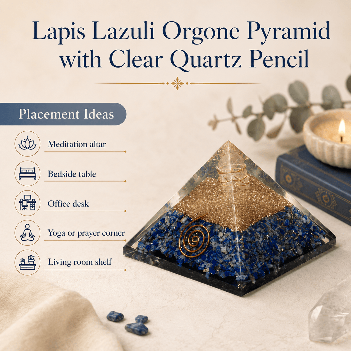 Lapis Lazuli Orgone pyramid, Clear Quartz Crystal Pencil