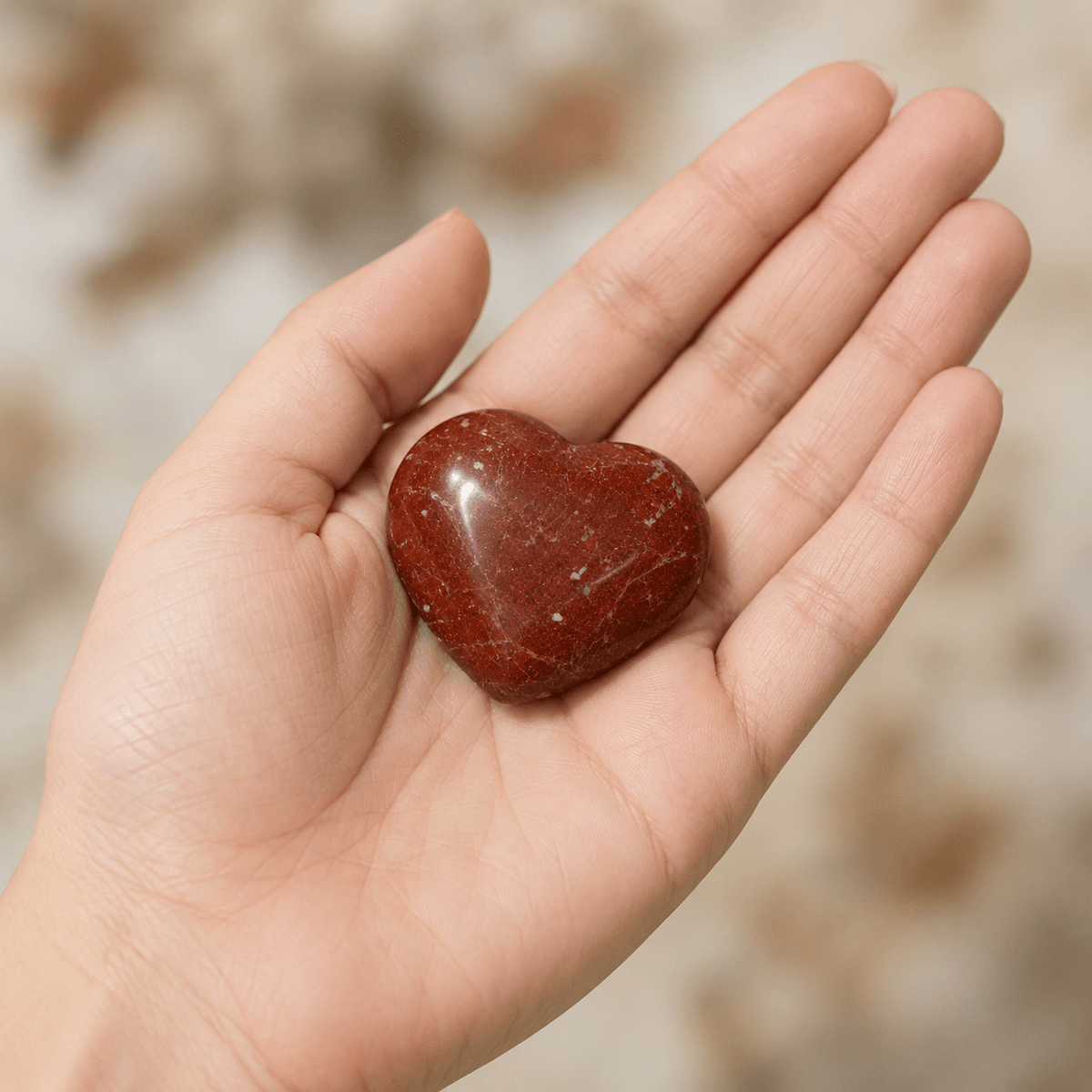Red Jasper Heart Crystal, Puffy Mini 1 Inch Pocket Crystal Heart