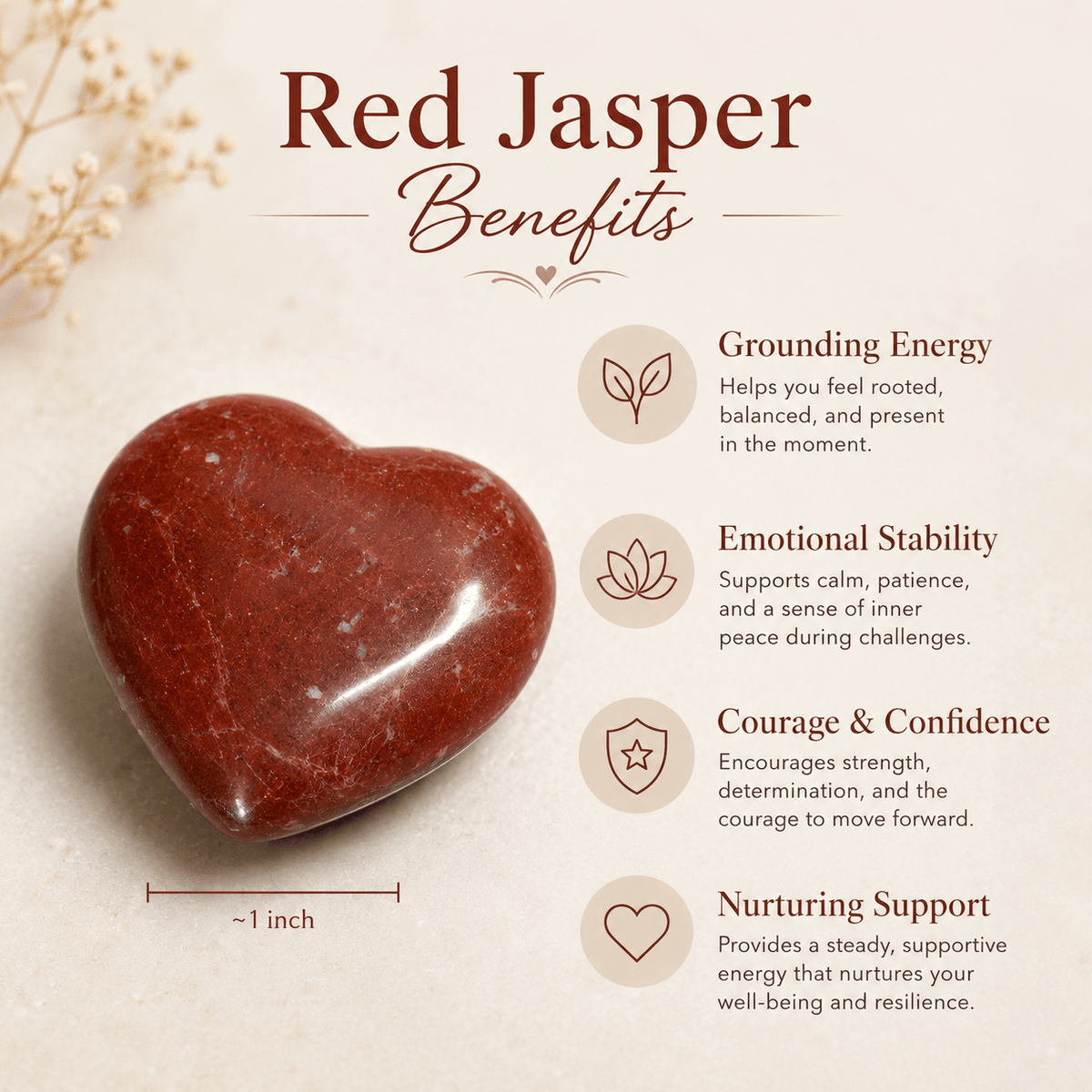 Red Jasper Heart Crystal, Puffy Mini 1 Inch Pocket Crystal Heart