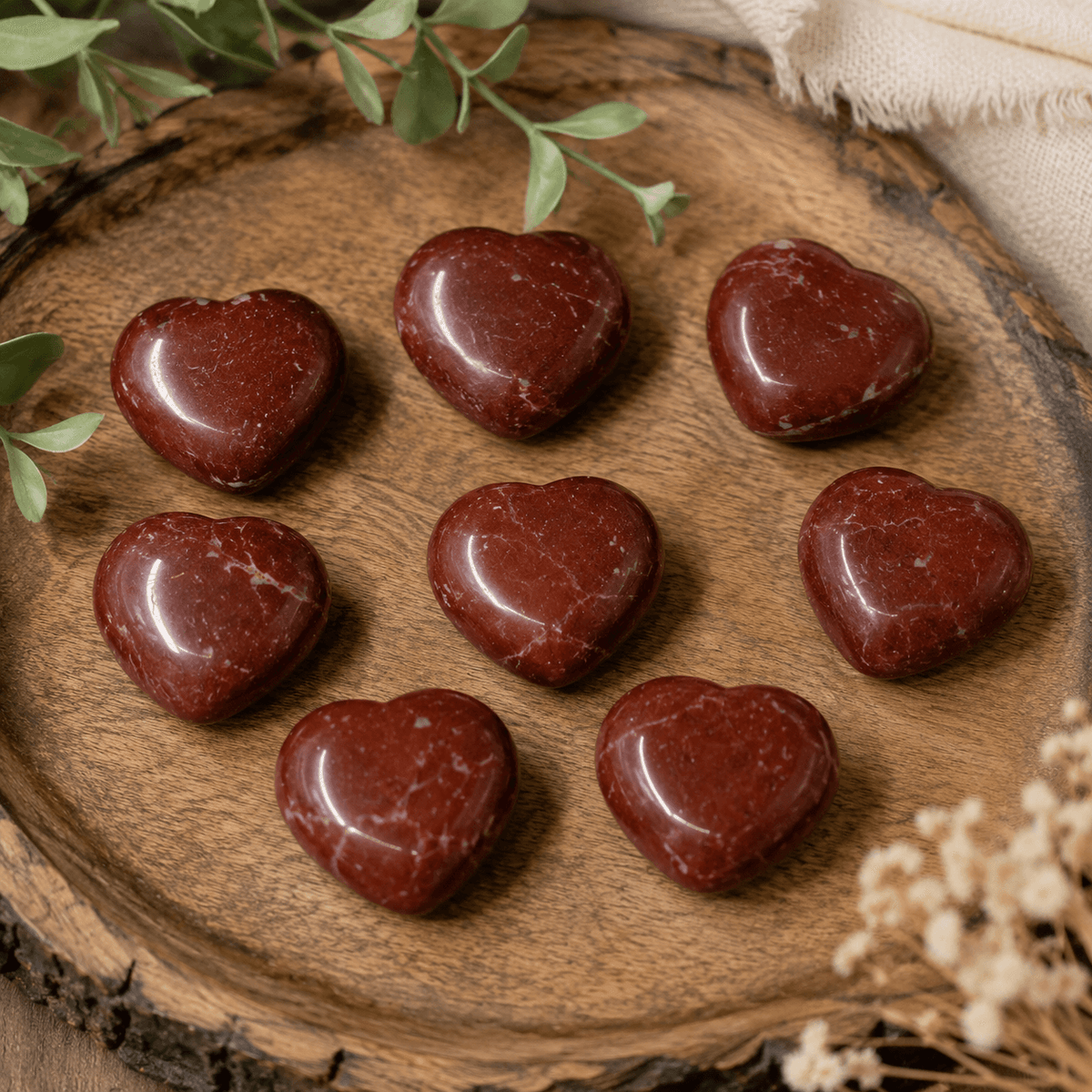 Red Jasper Heart Crystal, Puffy Mini 1 Inch Pocket Crystal Heart