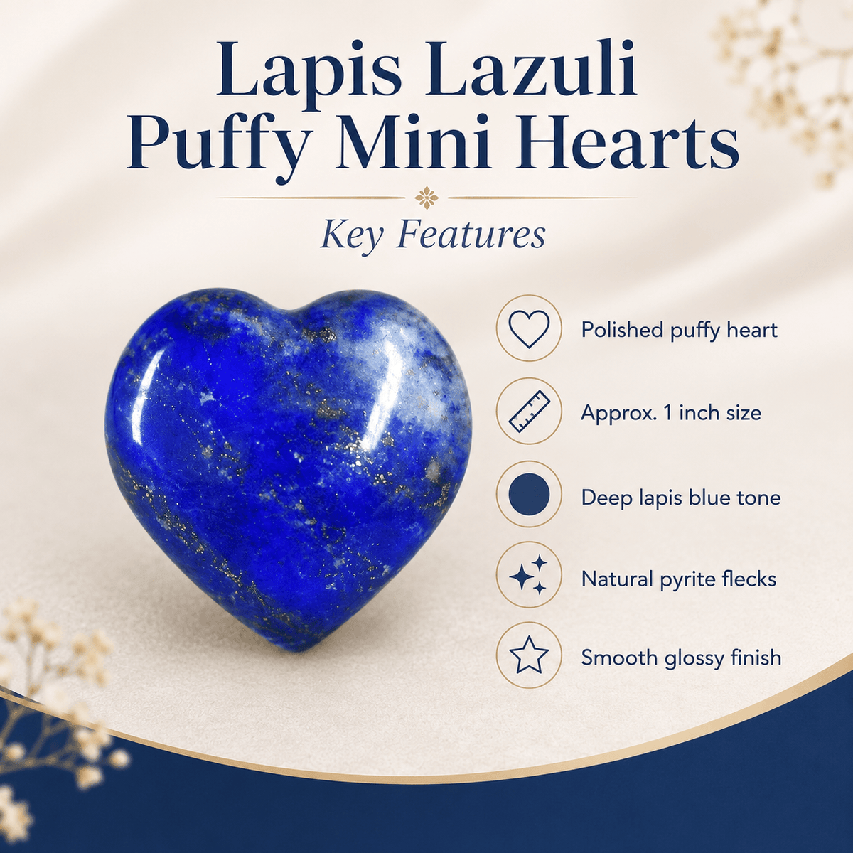 Lapis Lazuli Heart Crystal, Puffy Mini 1 Inch Pocket Crystal Heart
