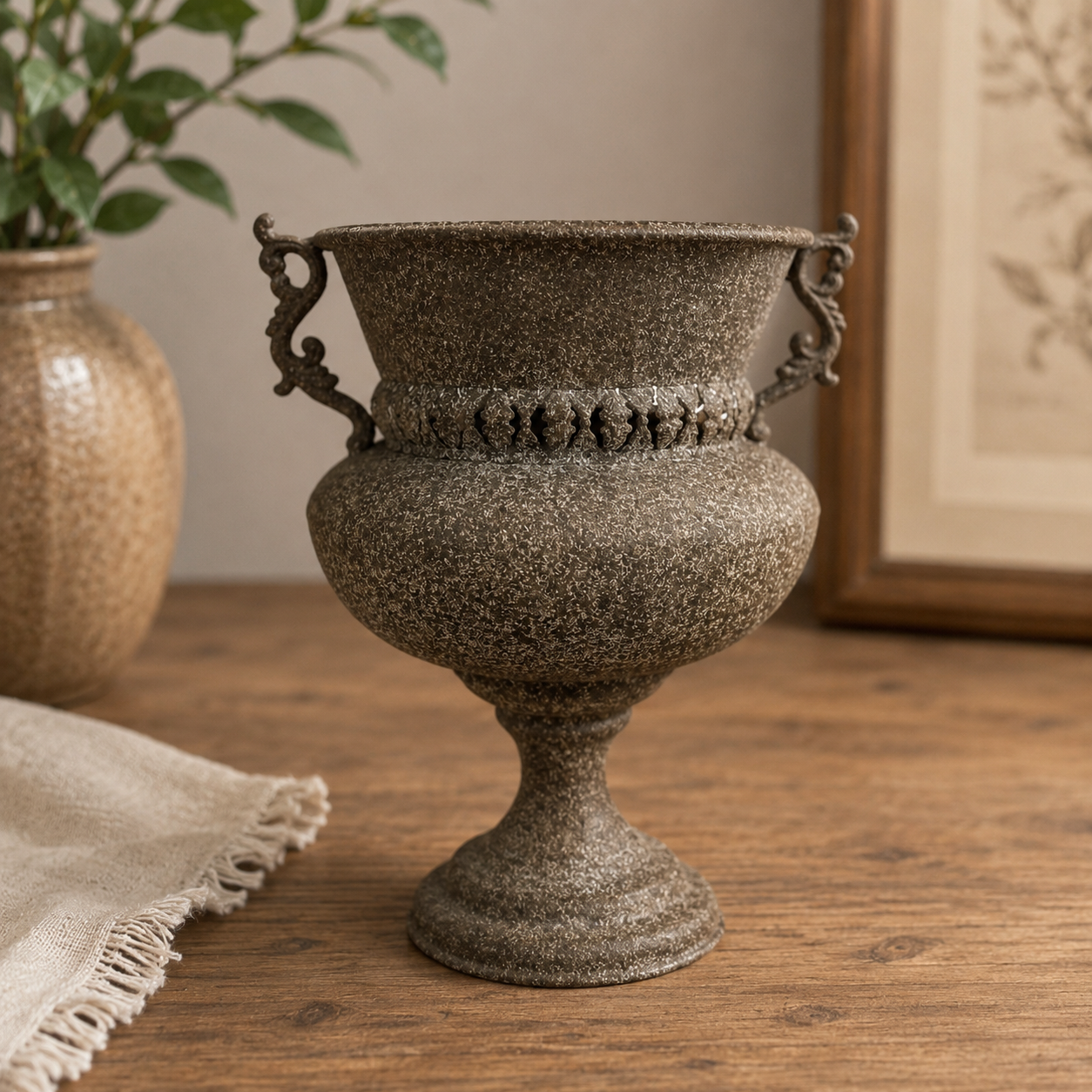 Iron Urn Planter with Scroll Handles