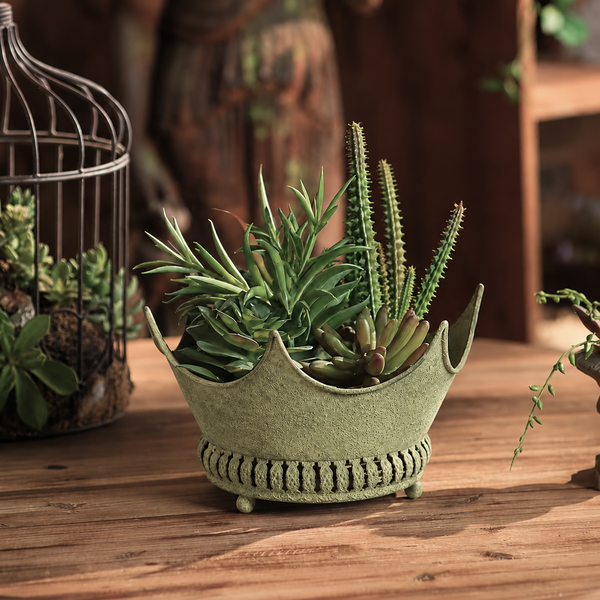 Rustic Metal Crown Planter