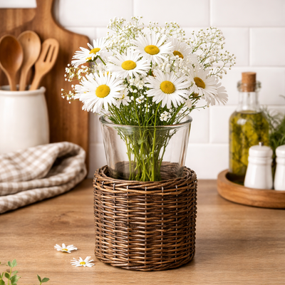 Woven Willow Glass Hurricane Holder