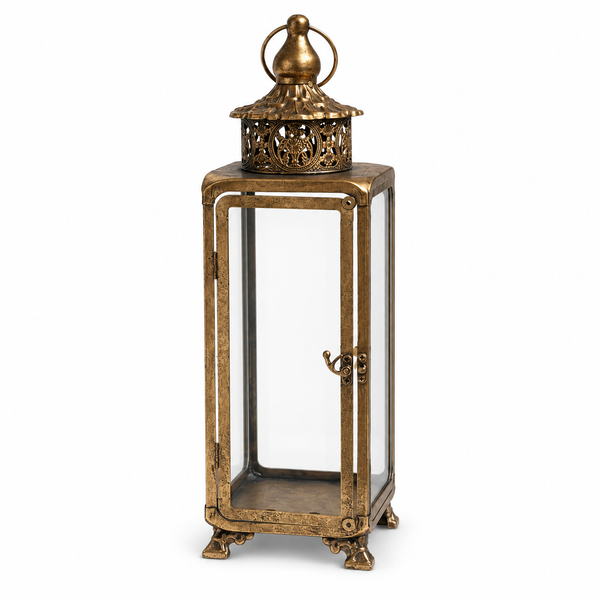 Brass-Finish Glass Decorative Lantern