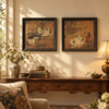 Vintage Style  Cat Botanical Framed Wall Art