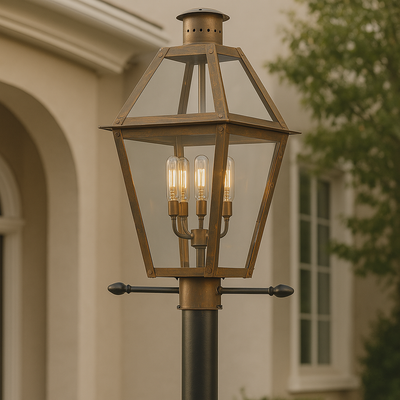 Quoizel Rue De Royal 4-Light 17in Outdoor Post Light in Industrial Bronze