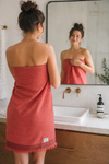 Del Mar Red Turkish Terry Towel Set – 2-in-1 Quick Dry & Plush Bath Towels, Luxury Turkish Cotton Spa & Beach Towels