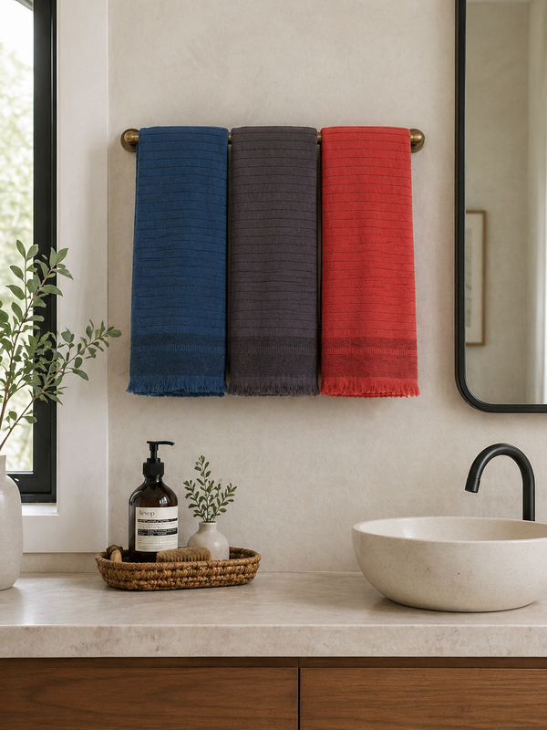 Del Mar Navy Turkish Terry Towel Set – 2-in-1 Quick Dry & Plush Bath Towels, Luxury Turkish Cotton Spa & Beach Towels