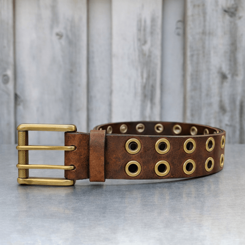 Brixton - Vintage Brown Double Grommet 100 % Full Grain Leather Belt