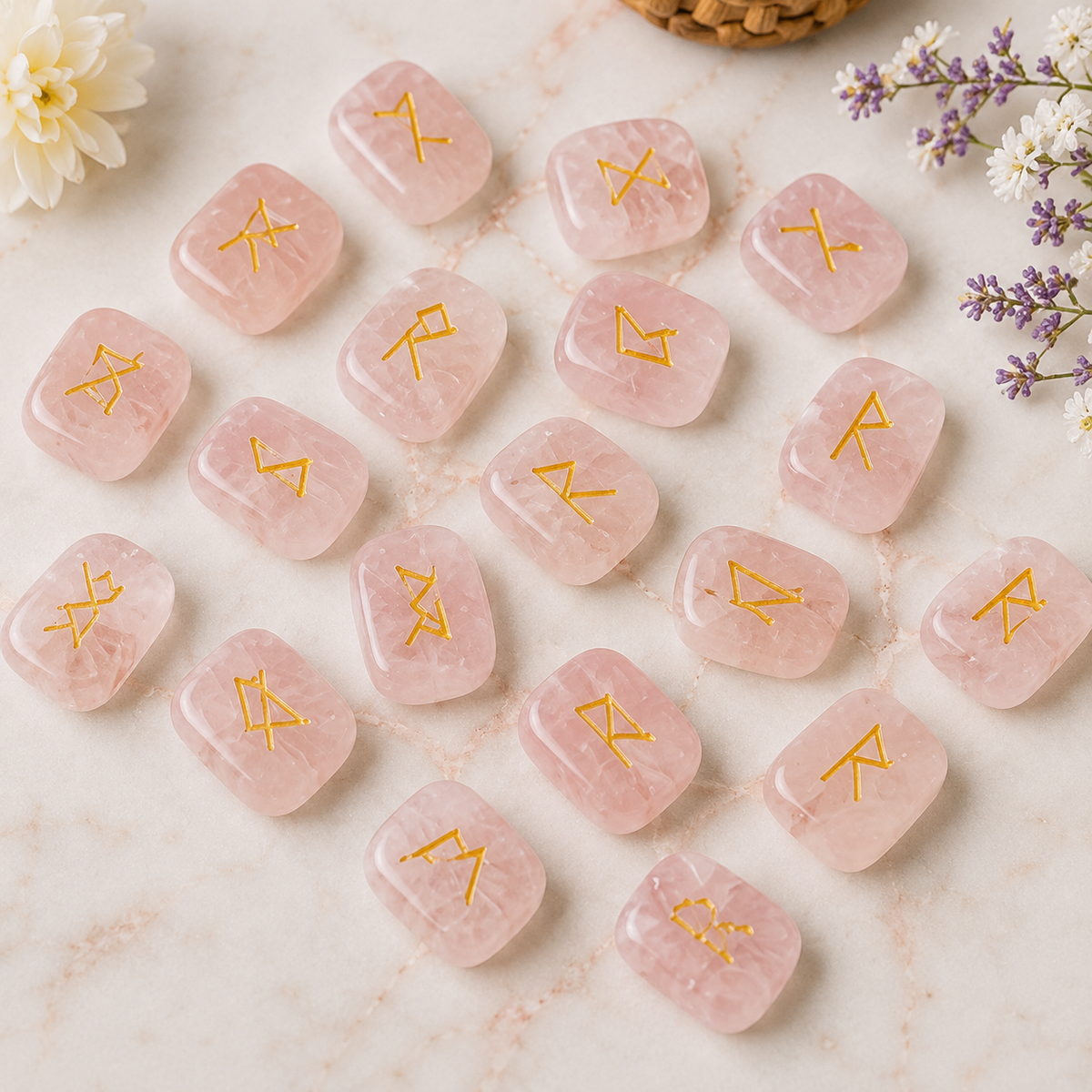 Rose Quartz Rune Set (Calming And Patience and Empathy)