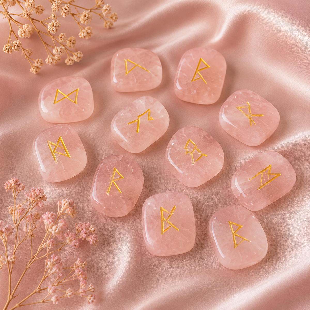 Rose Quartz Rune Set (Calming And Patience and Empathy)