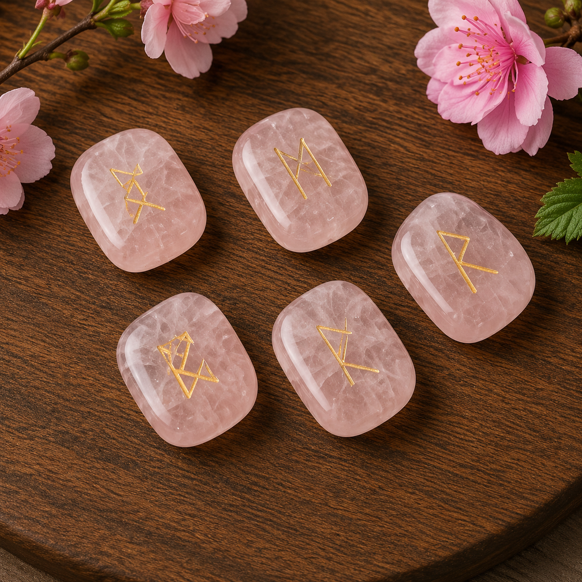 Rose Quartz Rune Set (Calming And Patience and Empathy)