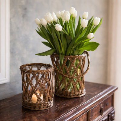 Classic Glass and Wicker Vase