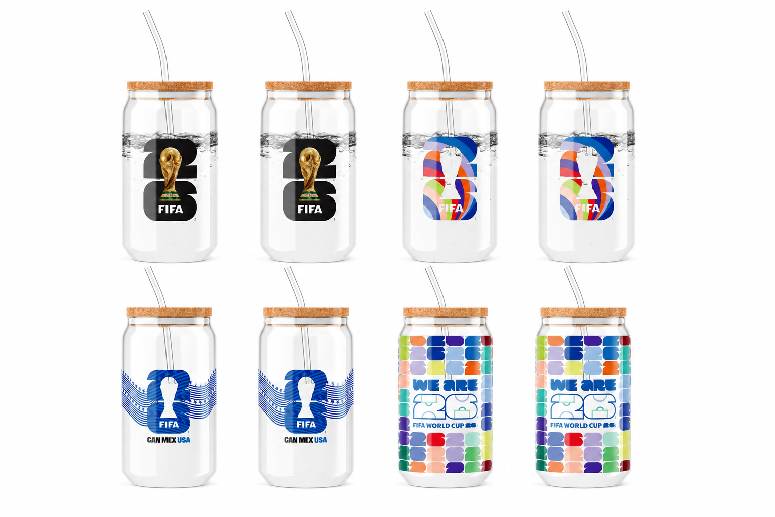 Official FIFA World Cup 2026 Edition 16 Oz Glass Sippers Bamboo lids with Glass Straws