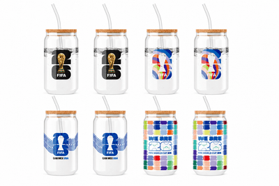 Official FIFA World Cup 2026 Edition 16 Oz Glass Sippers Bamboo lids with Glass Straws