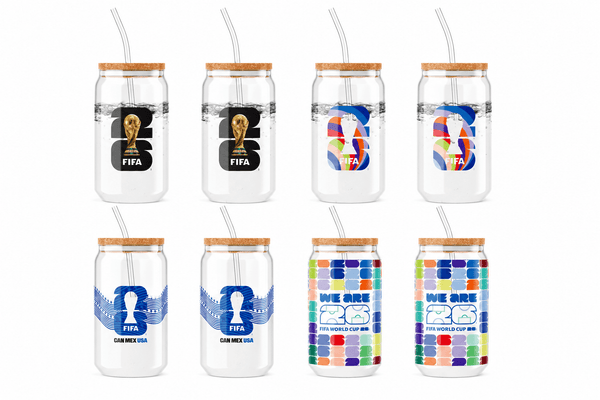 Official FIFA World Cup 2026 Edition 16 Oz Glass Sippers Bamboo lids with Glass Straws