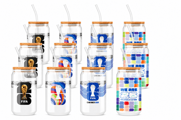 Official FIFA World Cup 2026 Edition 16 Oz Glass Sippers Bamboo lids with Glass Straws