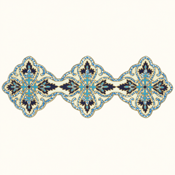 Beaded Table Runner – Blue White, 54x13 Inch