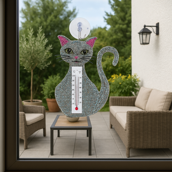 Handmade Cat Window Thermometer – Haitian Artisan Outdoor Décor. Beadworx by Extol Accessories
