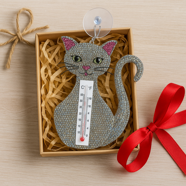 Handmade Cat Window Thermometer – Haitian Artisan Outdoor Décor. Beadworx by Extol Accessories